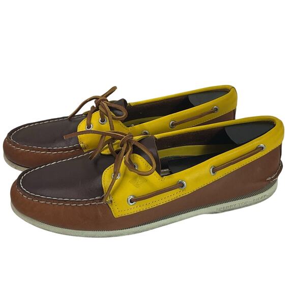 Sperry Top-Sider Leather Brown Yellow Upper Nautical   Men’s Boat Shoes Size 11 - Picture 1 of 11